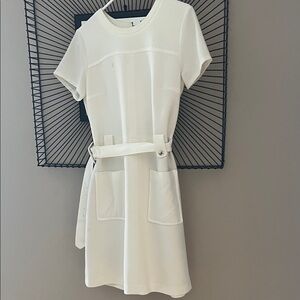 Club Monaco Women’s Cream Short-Sleeve Belted Pocket Dress